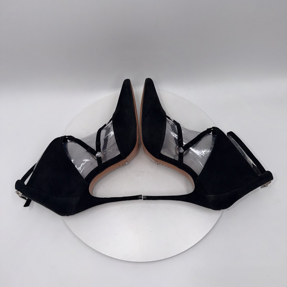 Schutz Black Dezi Strappy Suede Point Toe Stiletto Pumps Women's Size 9B - Picture 4 of 7